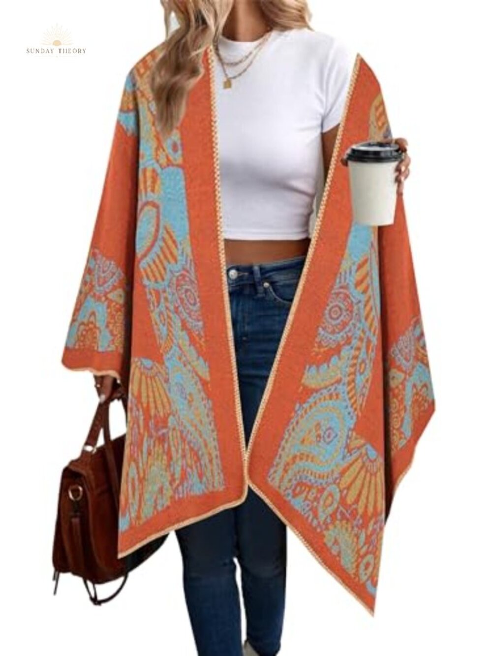 Boho Poncho Cape Fringe Shawl Wrap Open Front Poncho for Fall Winter